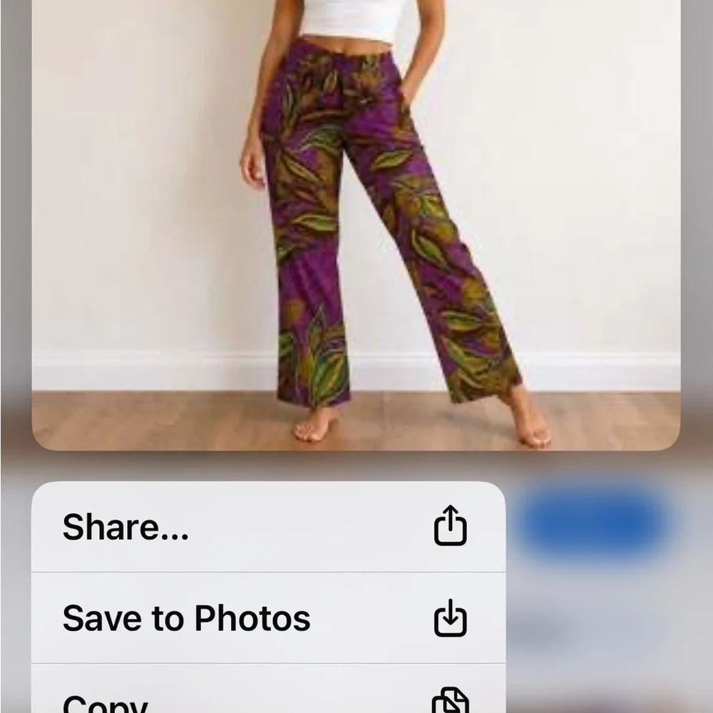 Zara Purple Leaf-Print Flared linen Pants S
